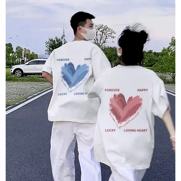 Bộ Đồ đôi nam nữ cùng người yêu trái tim mùa hè đi biển A107 couple love áo thun phông tay lỡ và áo croptop baby tee