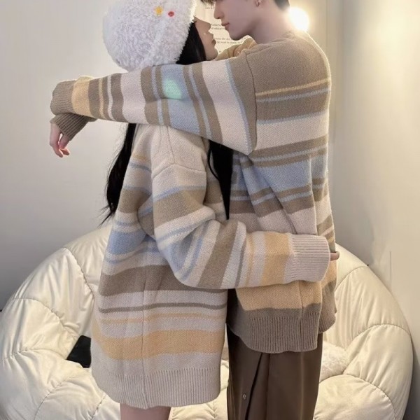 Áo sweater Dệt Kim Cổ Tròn Dáng Rộng Phong Cách Mỹ Thời Trang Mùa Thu Cho Cặp Đôi Size s-3xl