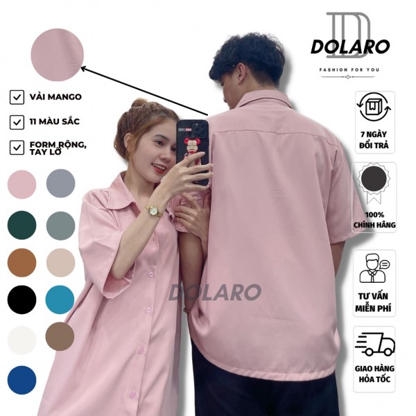 Áo đôi nam nữ tay ngắn DOLARO form rộng dáng đẹp, áo sơ mi nữ local brand phong cách hàn quốc nhiều màu đủ size