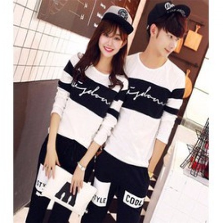 Áo đôi tay dài trắng đen phong cách Hàn Quốc