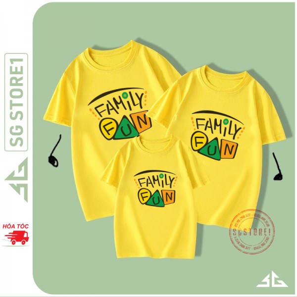 Áo gia đình Family Fun màu vàng đồ đồng phục gia đình 3/4/5 người thun cotton dày dặn GD297VD | SGSTORE1
