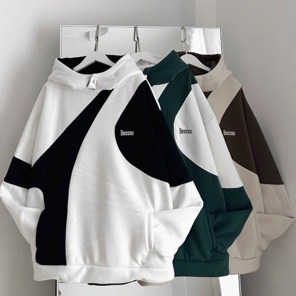 Áo hoodie DESSUU phối màu siêu đẹp, Áo hoodie nỉ bông dày dặn form rộng Unisex