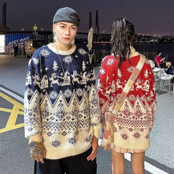 Áo Sweater Dệt Kim Cổ Tròn Thời Trang Giáng Sinh Năm Mới 2022 Cho Cặp Đôi