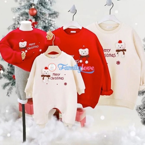 Áo sweater gia đình Familylove - Áo Nỉ gia đình Noel họa tiết gấu giáng sinh Merry Christmas chất liệu nỉ da cá cao cấp