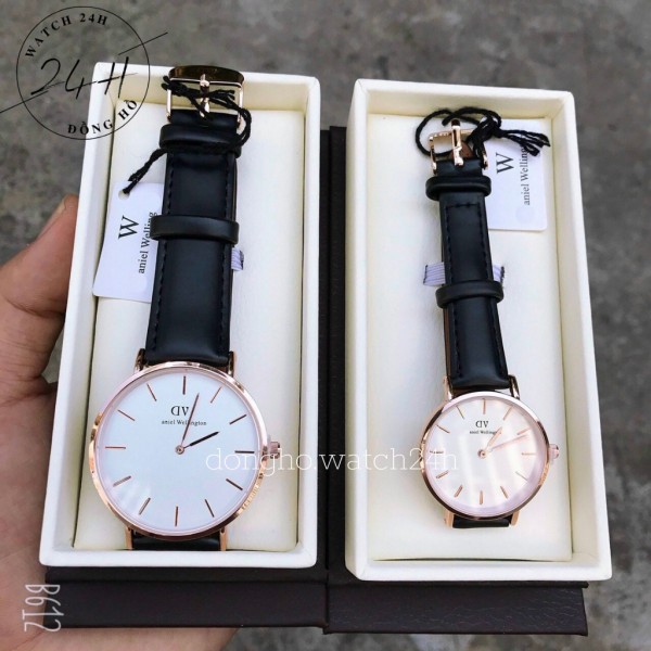 Đồng hồ nam, đồng hồ nữ, dây da D.V có 2 size full cặp, thiết kế sang trọng và trẻ trung nhát