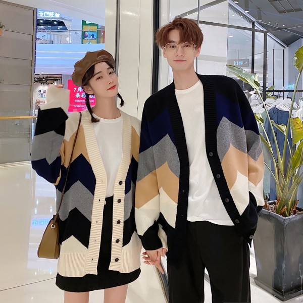 Hàng Sẵn” Áo khoác len cardigan cặp đôi màu Gradient tương phản hadu shop
